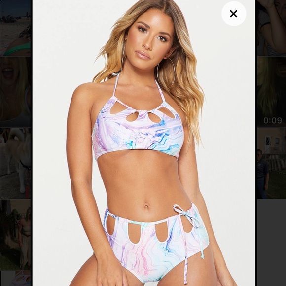PrettyLittleThing Other - NWT Pastel Marble Print Cut Out Hi-Waisted Bikini